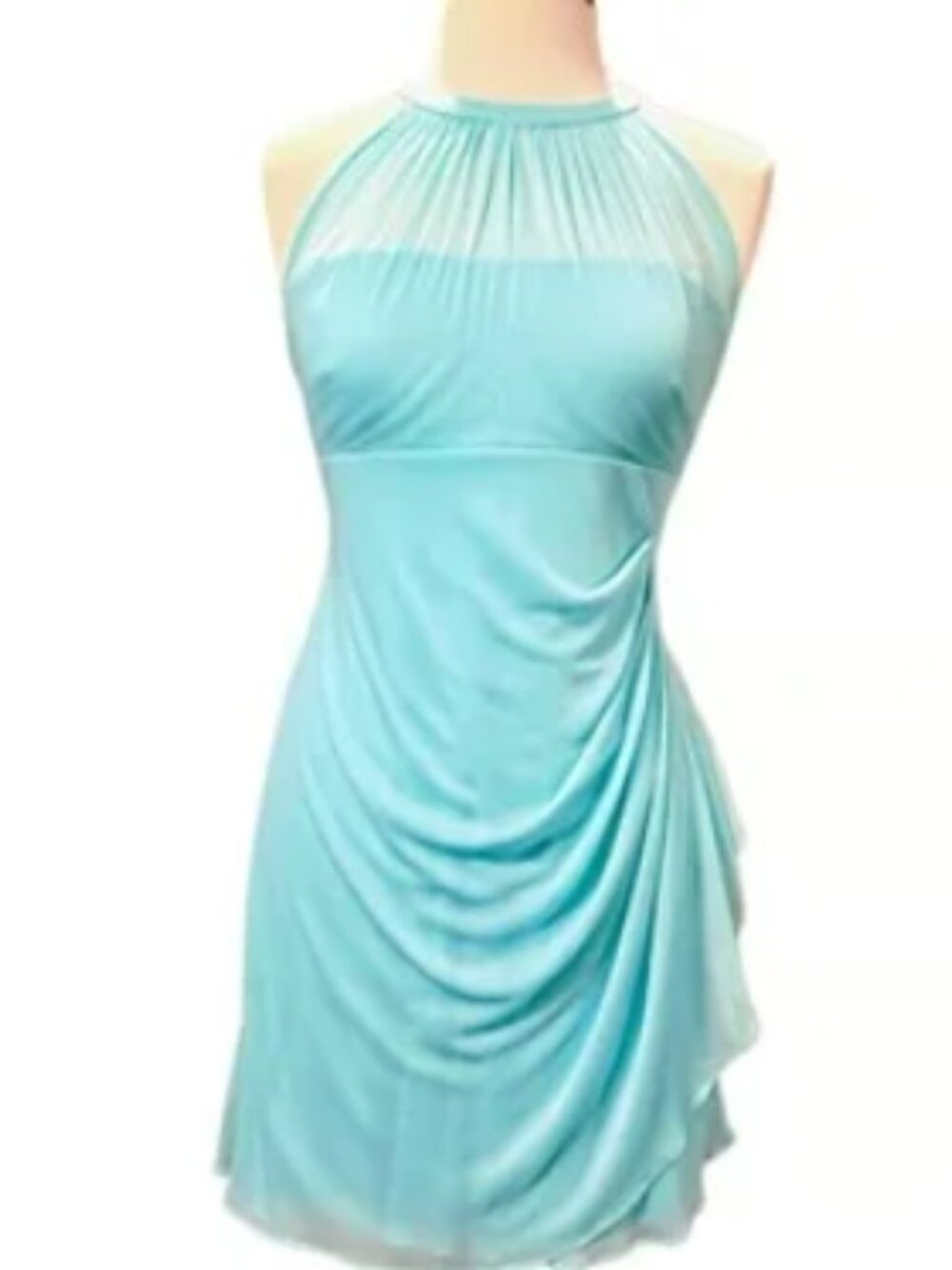 David's Bridal Formal Blue Dress Ruching Sleeveless Pleated Back Zip Small Flowy